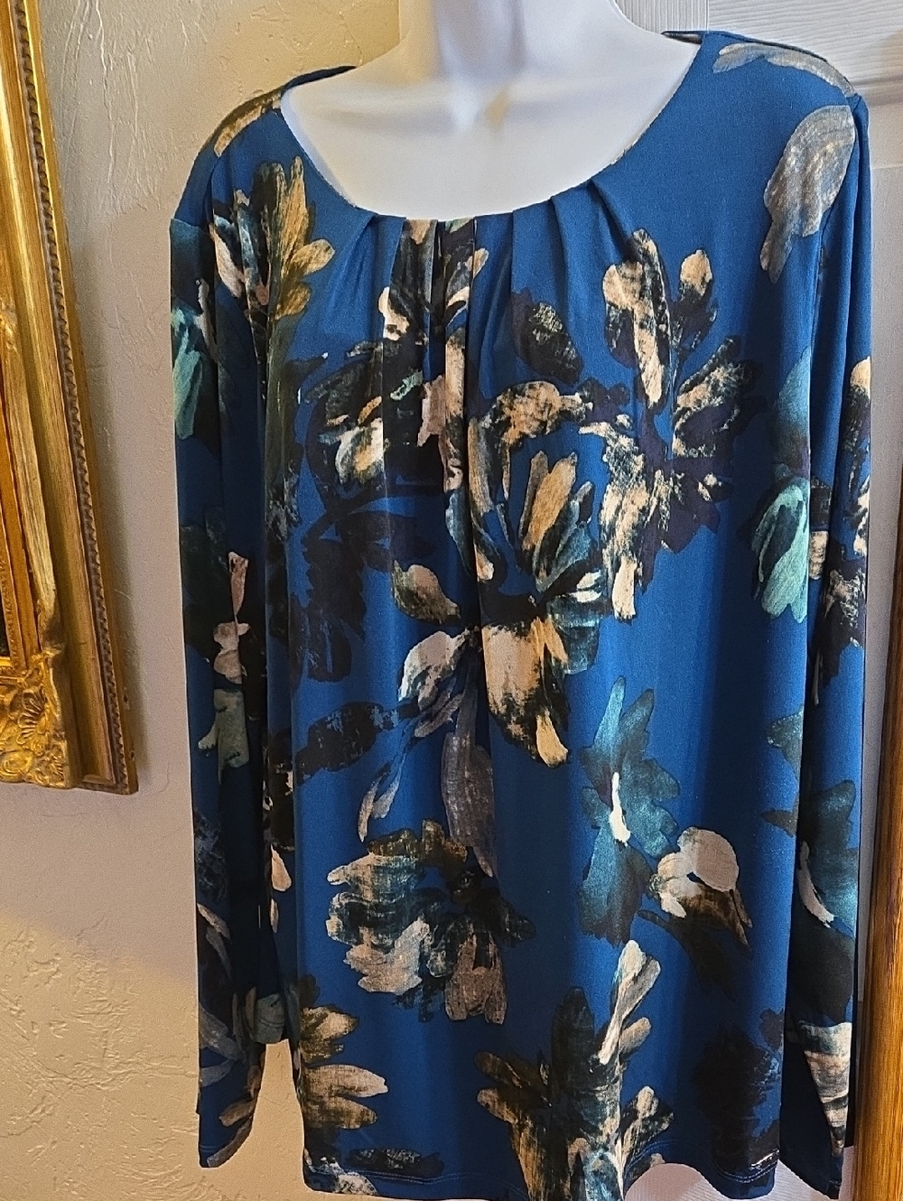 Calvin Klein Teal and Beige Floral Top